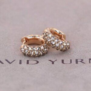 25095 David Yurman 18K Rose Gold Reverse Set Pave Diamond Hoop Earrings
